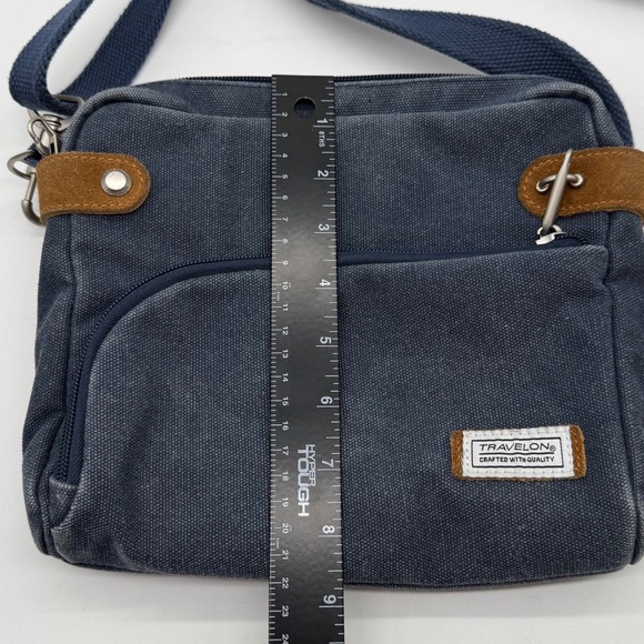 Travelon Crossbody Bag blue Canvas Adjustable Strap Multiple Pockets - Picture 2 of 8